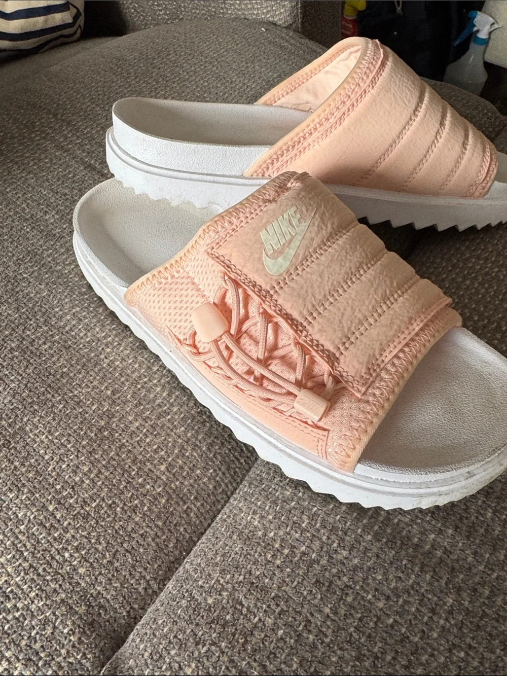 Nike Peach Slide Sandals with White Footbed